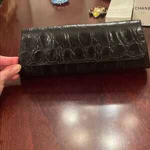 Black Embossed Croc Leather Clutch